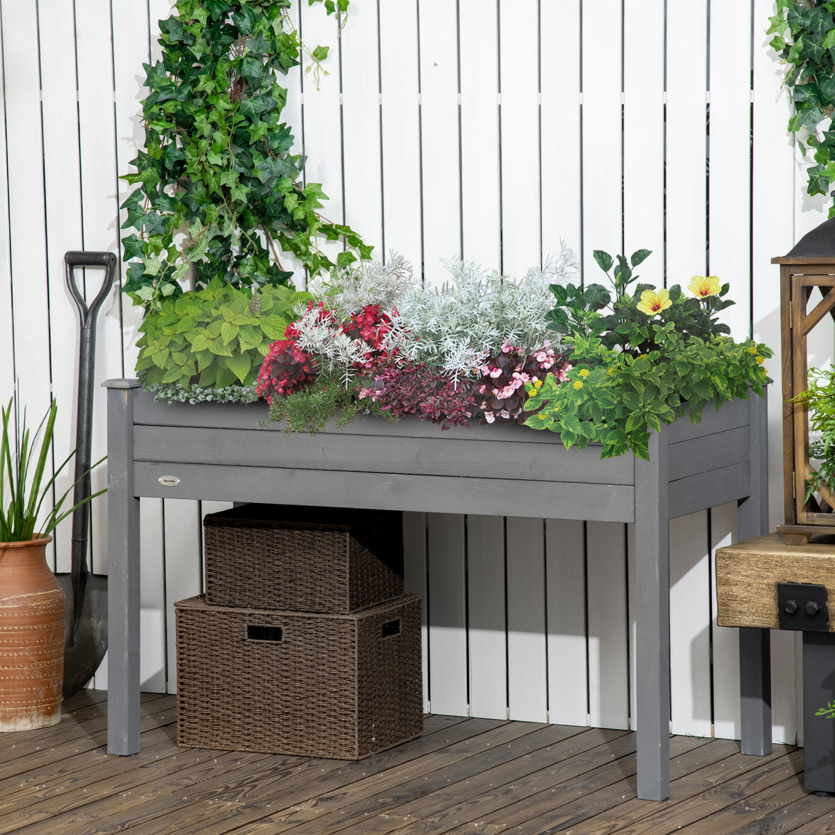 Jardinière potager sur pied 123x57x76 cm en bois massif gris