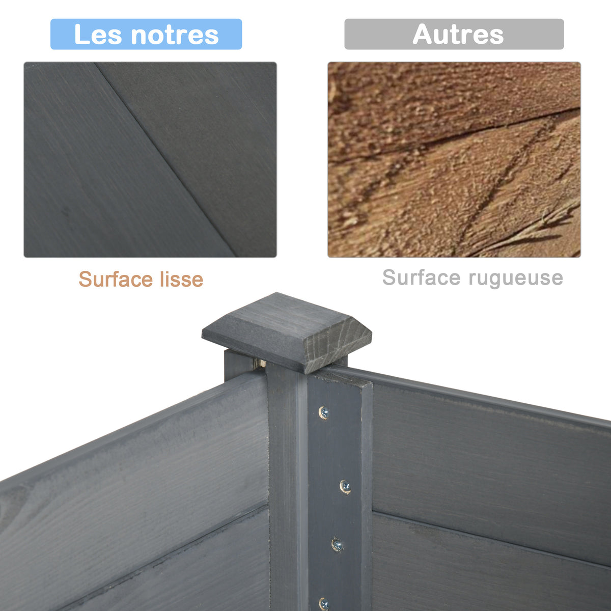 Jardinière potager sur pied 123x57x76 cm en bois massif gris
