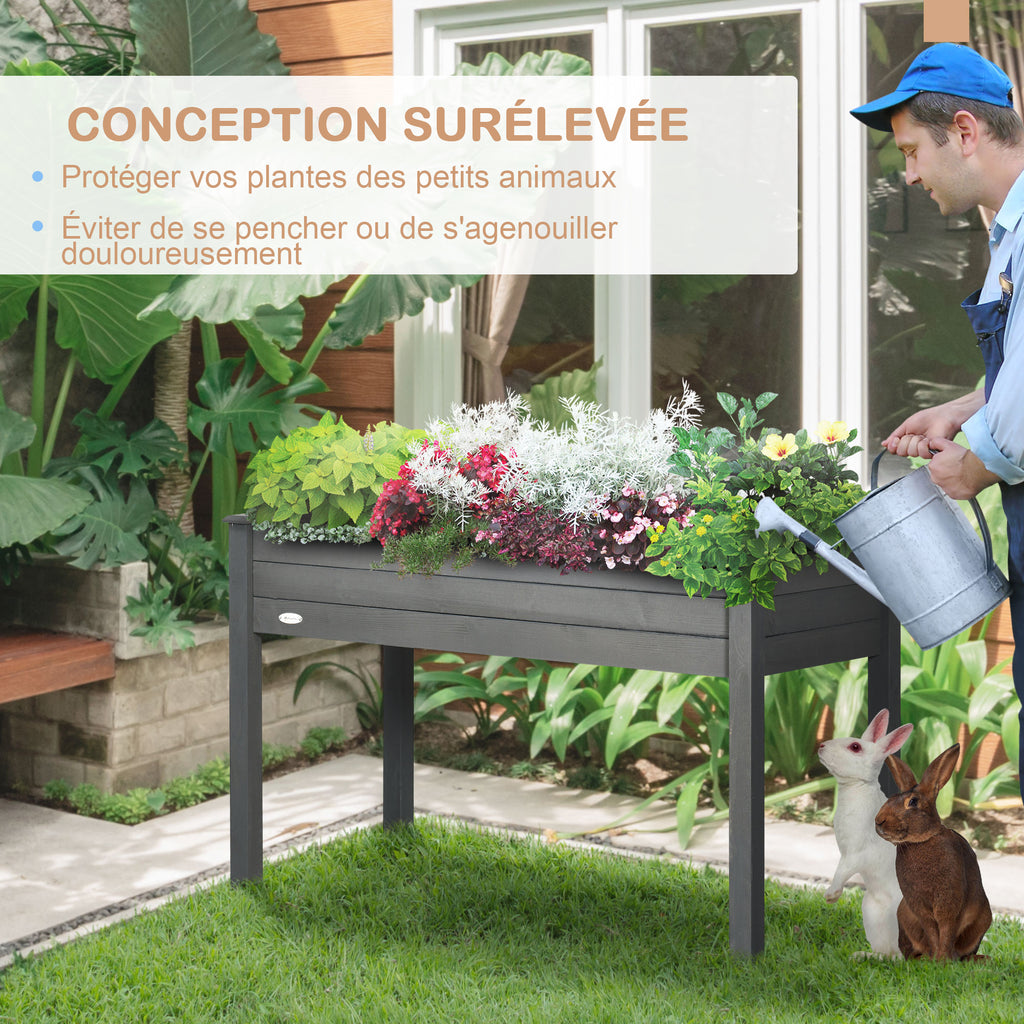 Jardinière potager sur pied 123x57x76 cm en bois massif gris