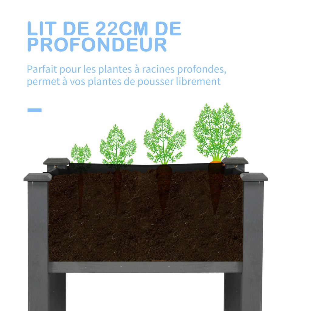 Jardinière potager sur pied 123x57x76 cm en bois massif gris