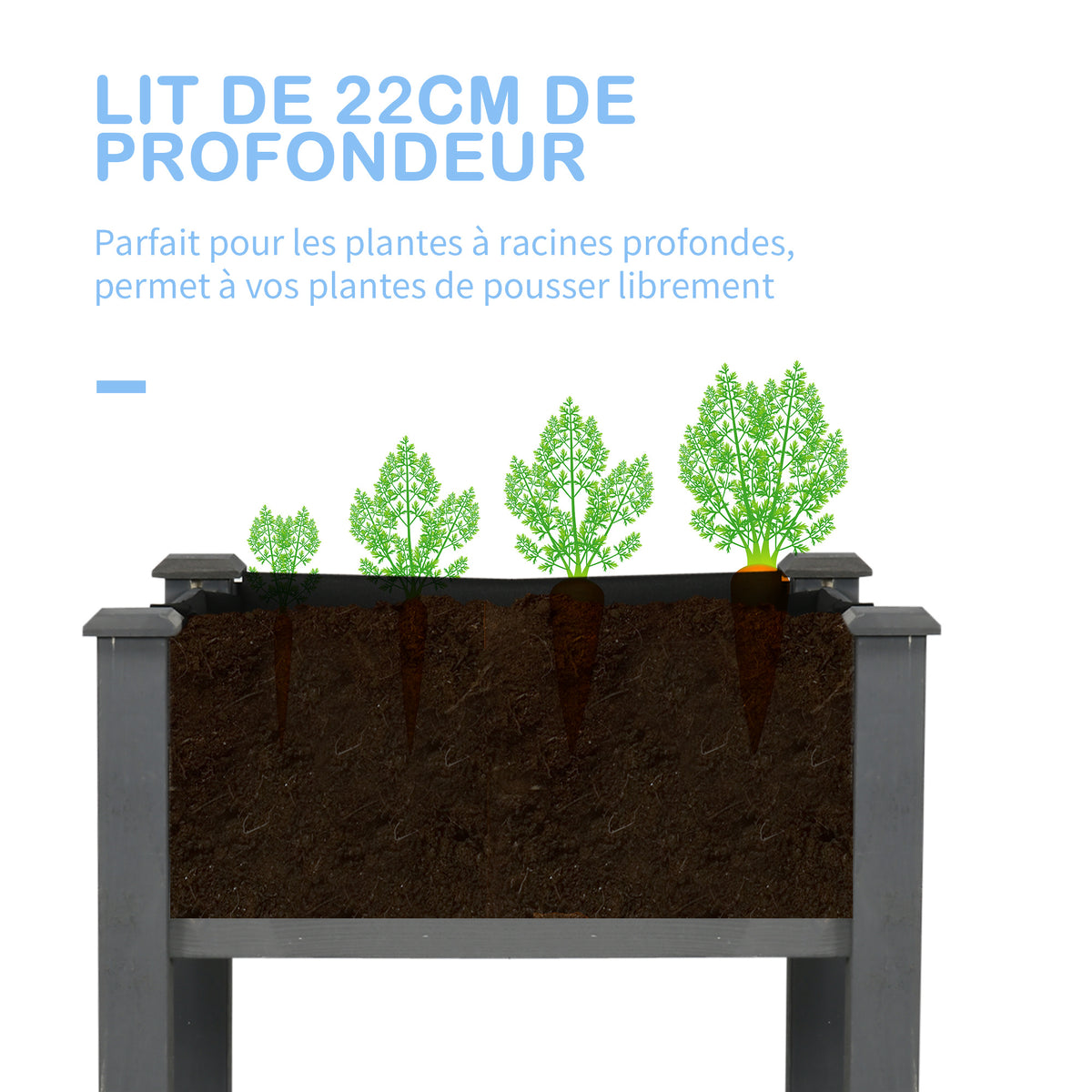 Jardinière potager sur pied 123x57x76 cm en bois massif gris