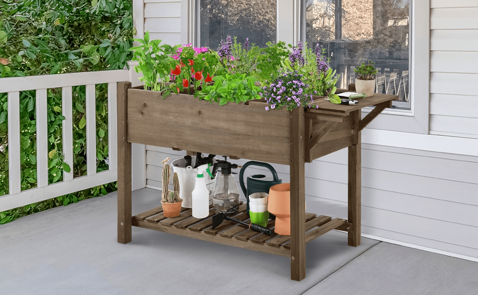 Jardinière potager surélevée en bois 124 cm, 8 compartiments
