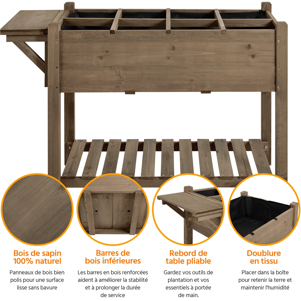 Jardinière potager surélevée en bois 124 cm, 8 compartiments