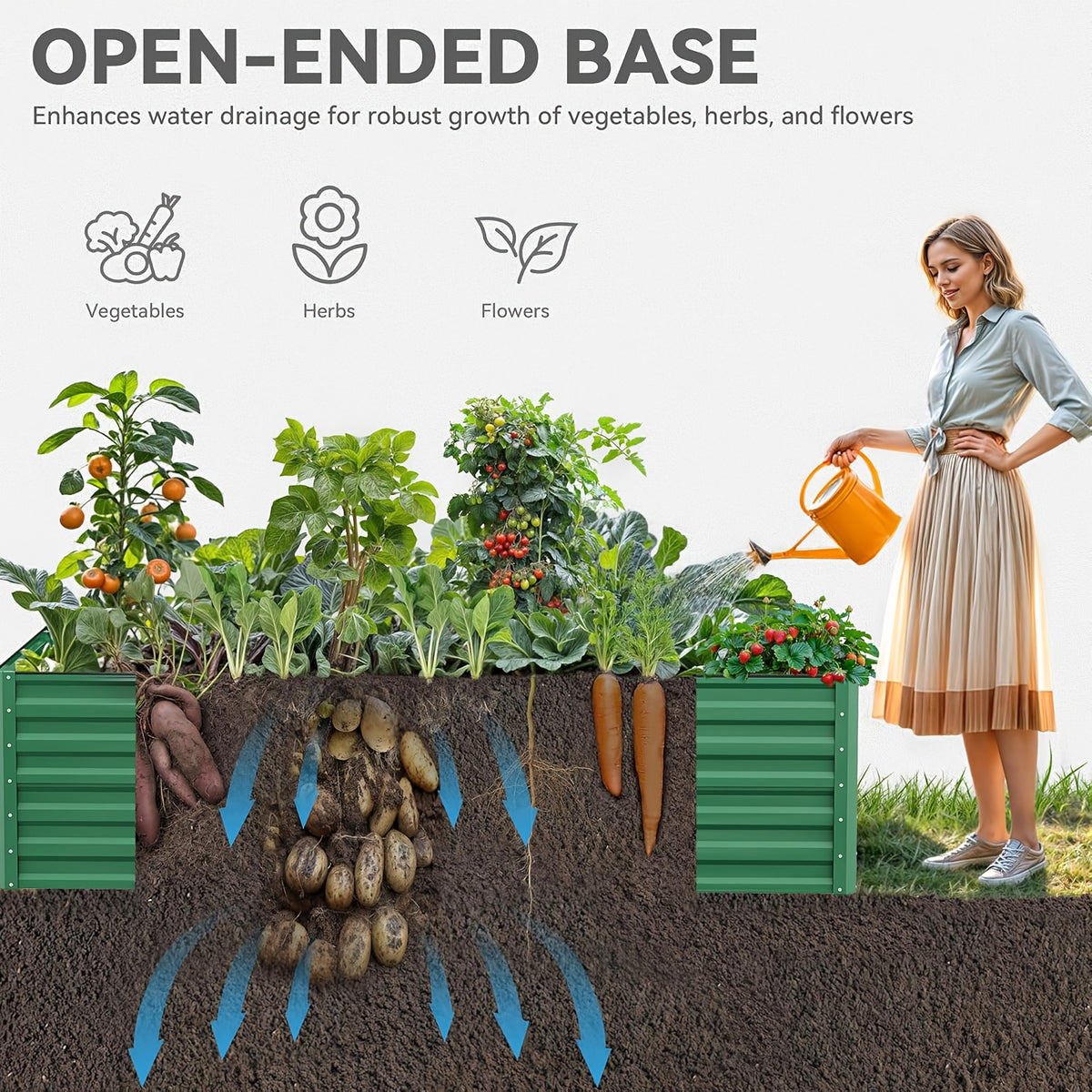 Jardinière potager surélevée en métal, 120 à 300 cm de long