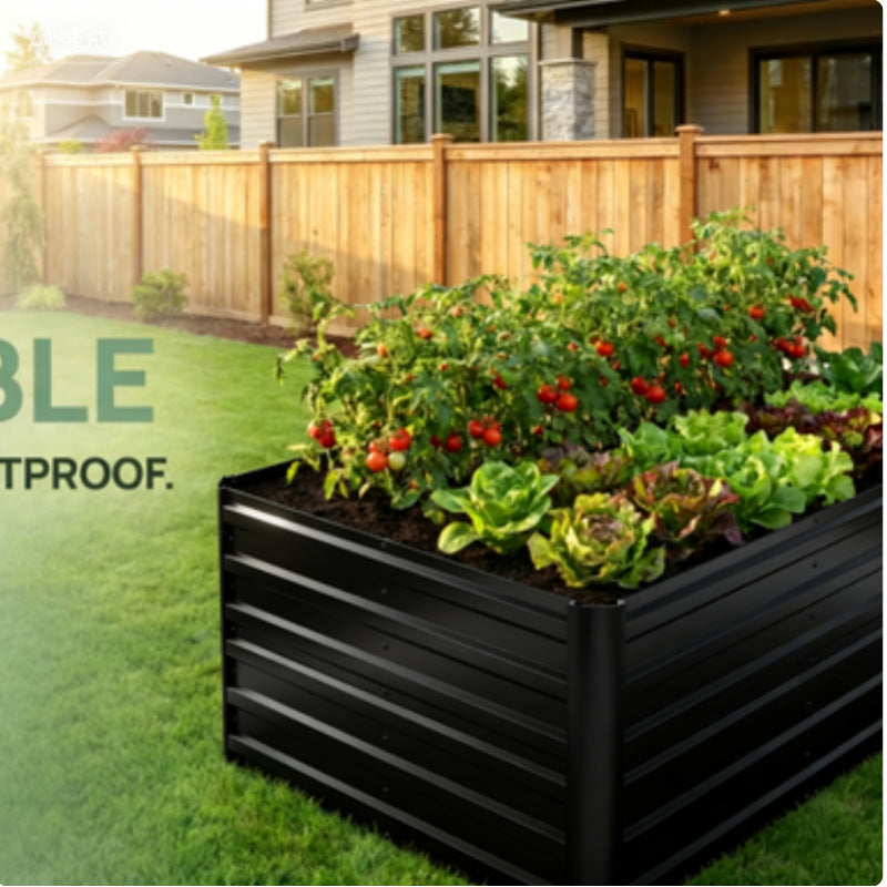 Jardinière potager surélevée en métal noir ou vert, légumes