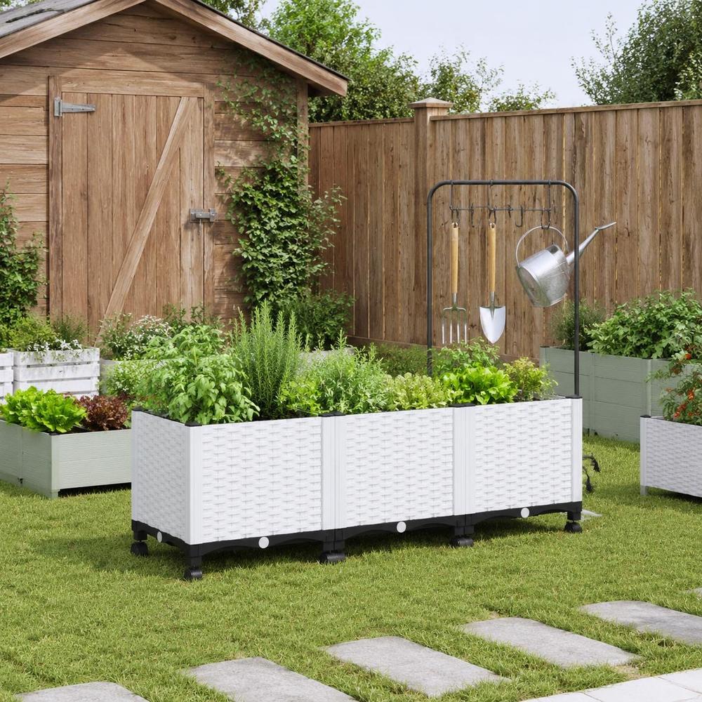 Jardinière potager surélevée à roulettes 120 cm, blanc tressé