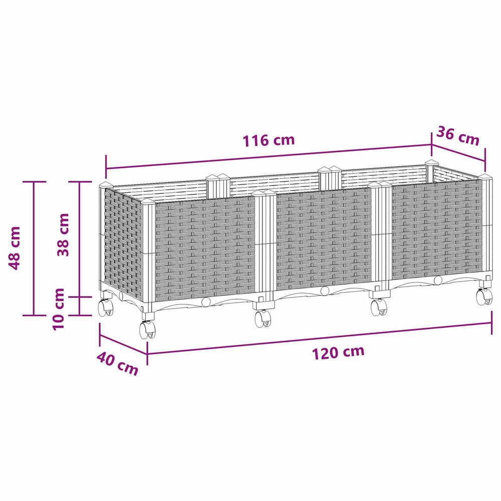 Jardinière potager surélevée à roulettes 120 cm, blanc tressé