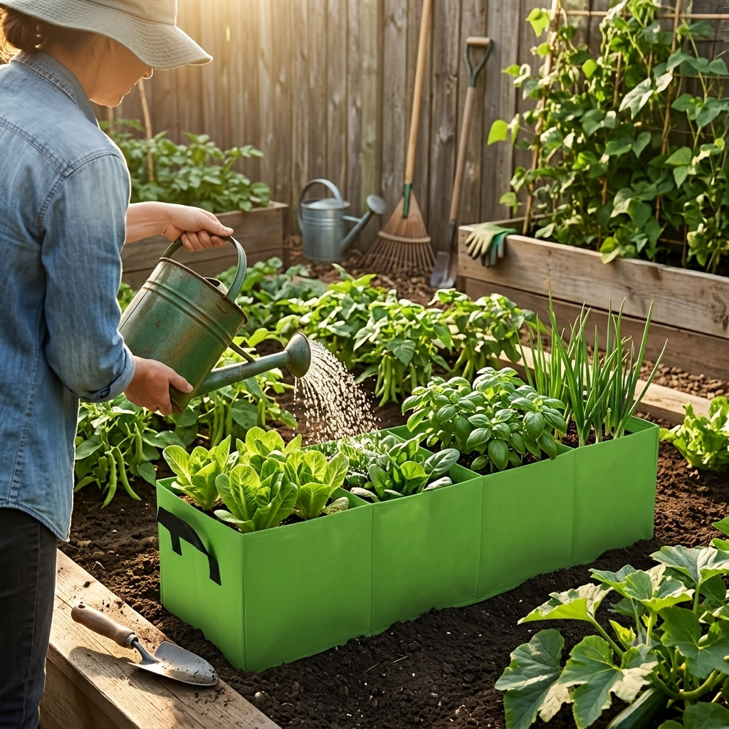 Jardinière potager verte 120 cm - 4 cases en feutre 106 L
