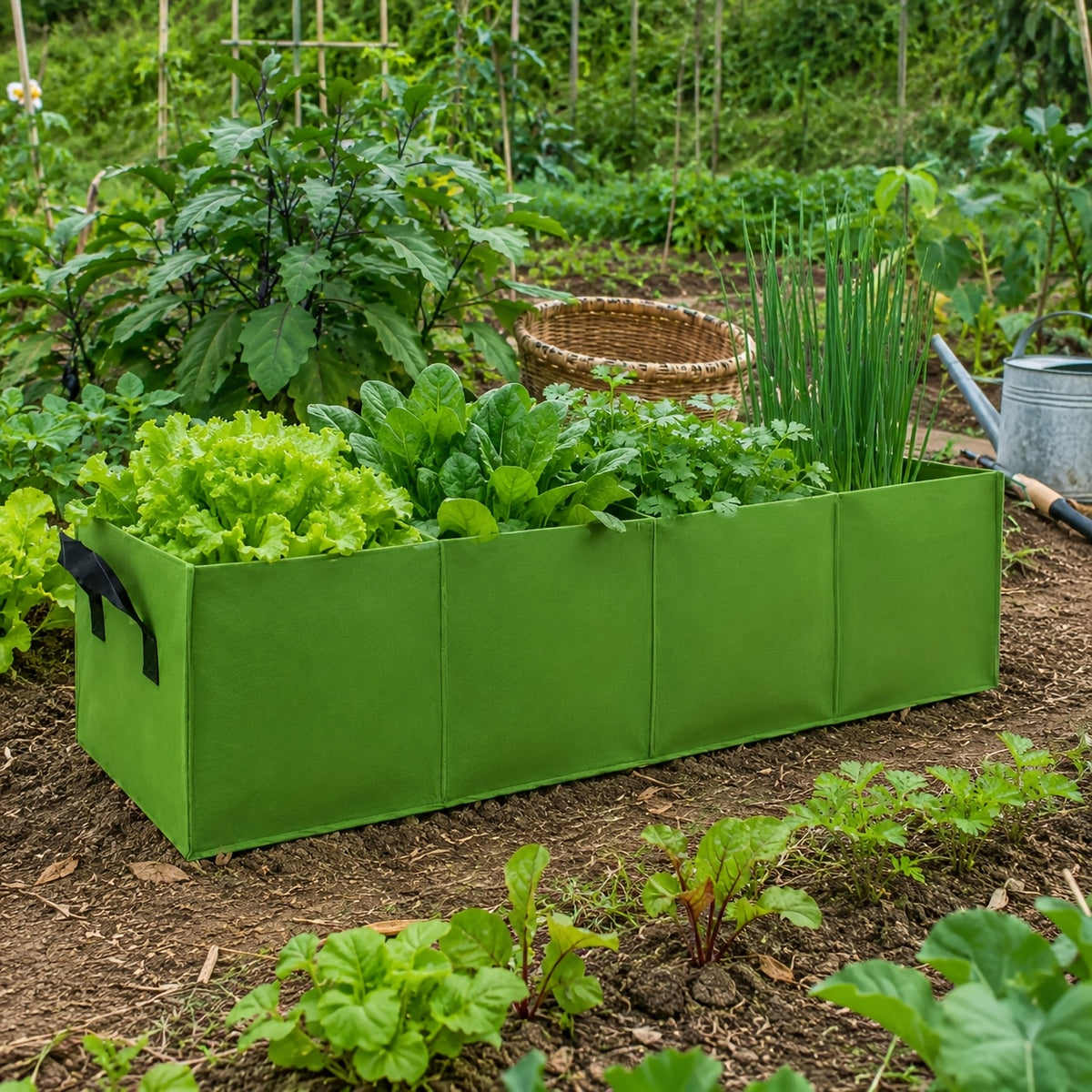 Jardinière potager verte 120 cm - 4 cases en feutre 106 L