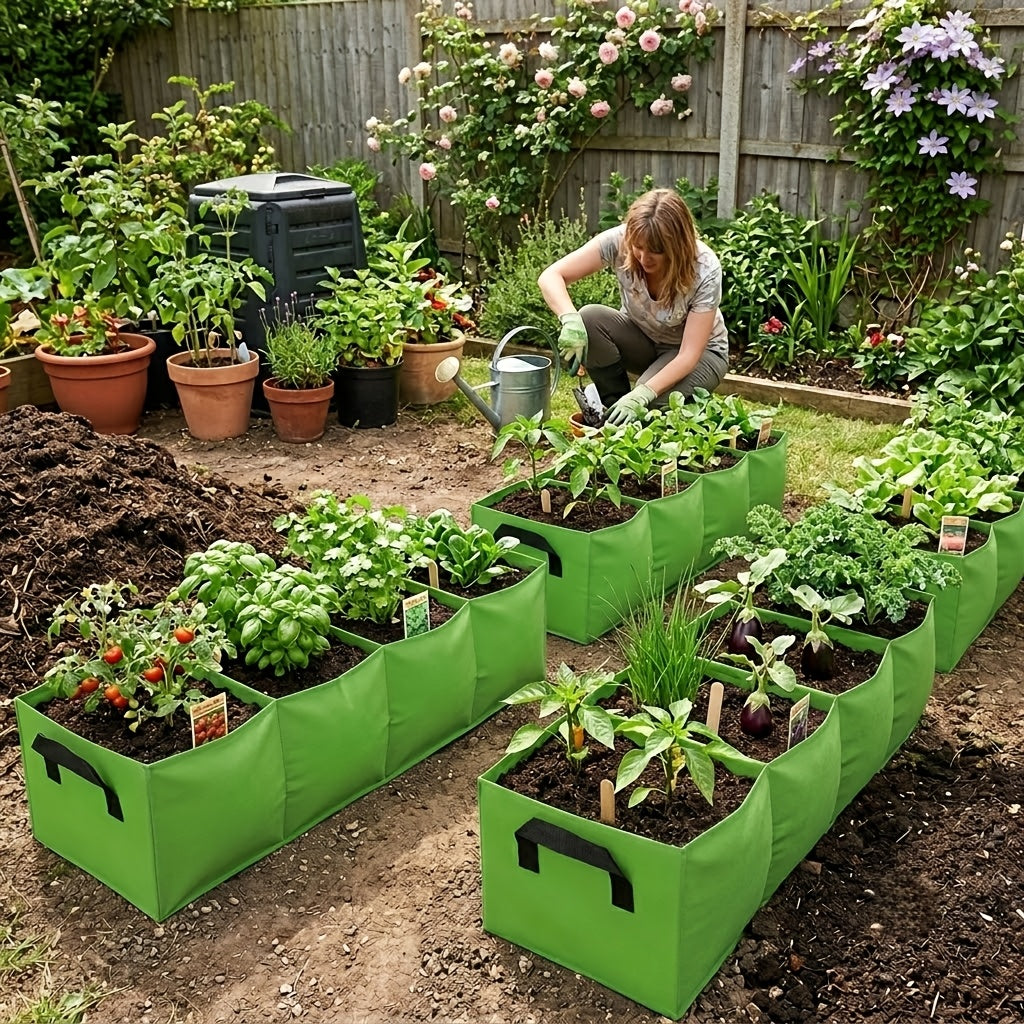 Jardinière potager verte 120 cm - 4 cases en feutre 106 L