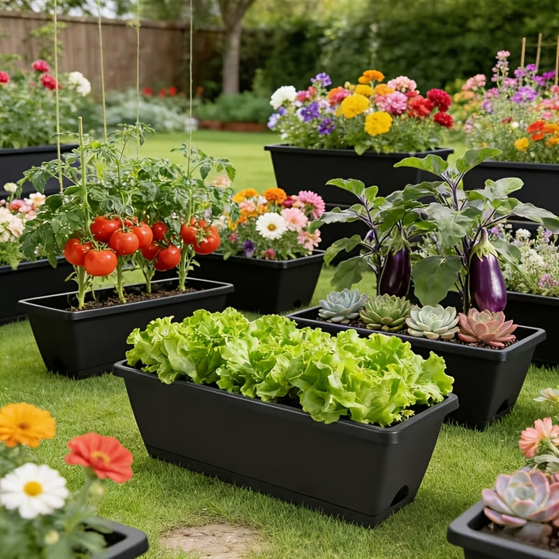 Jardinière rectangulaire 43 cm avec soucoupe - Lot de 2 bacs