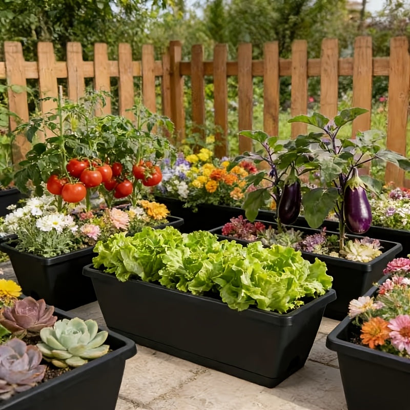 Jardinière rectangulaire 43 cm avec soucoupe - Lot de 2 bacs