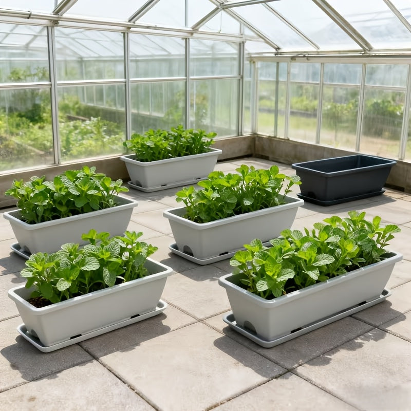 Jardinière rectangulaire 43 cm avec soucoupe - Lot de 2 bacs