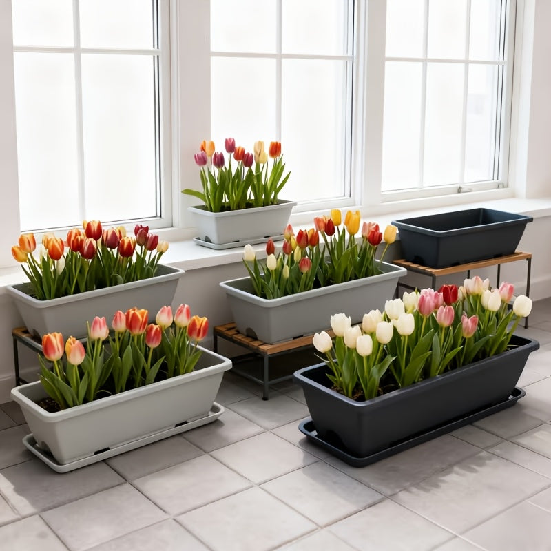 Jardinière rectangulaire 43 cm avec soucoupe - Lot de 2 bacs