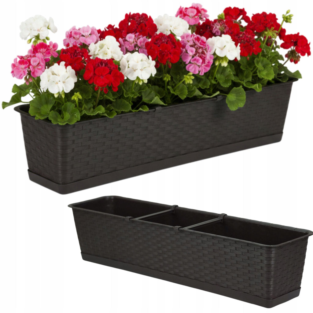 Jardinière rectangulaire 79 cm effet rotin — Lot de 2 pour balcon