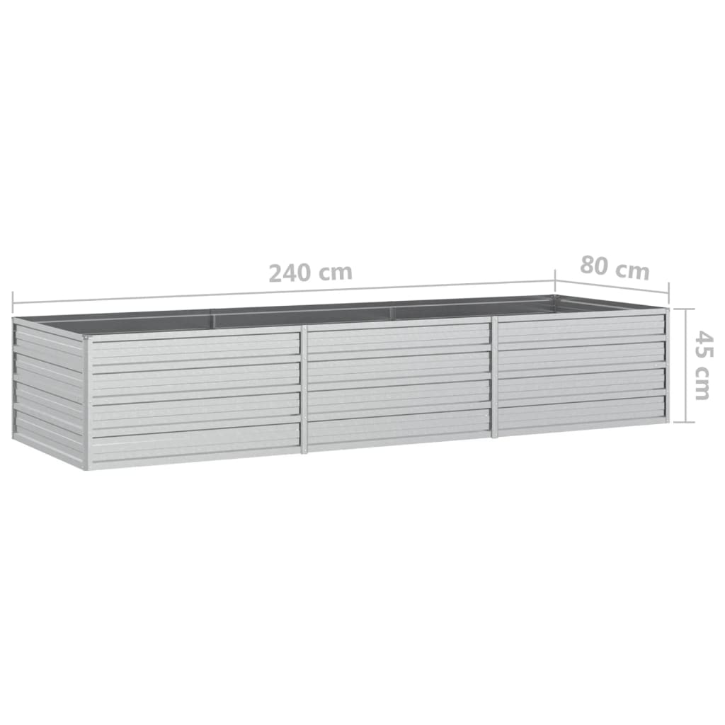 Jardinière rectangulaire 240x80x45 cm en acier galvanisé argenté