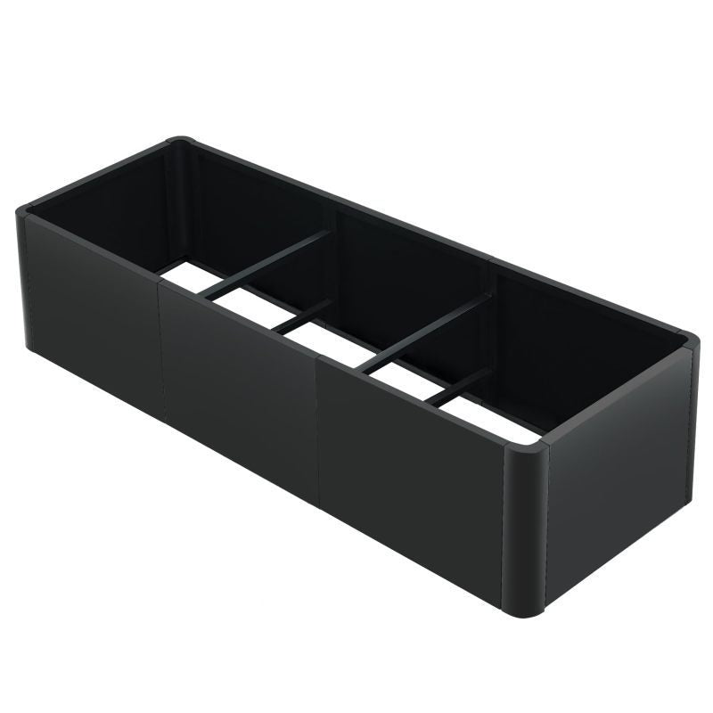Jardinière rectangulaire en acier noir 136x52x30 cm à fond ouvert