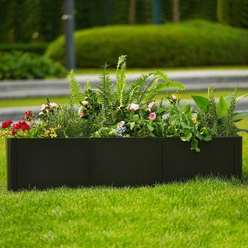 Jardinière rectangulaire en acier noir 136x52x30 cm à fond ouvert
