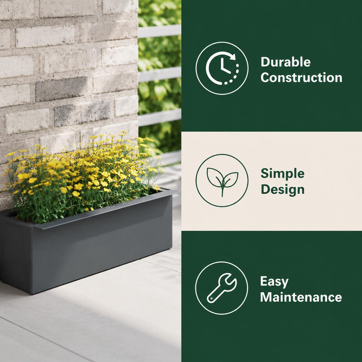 Jardinière rectangulaire anthracite 36 cm — lot de 12 bacs