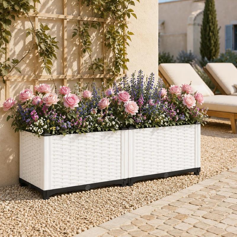 Jardinière rectangulaire blanche 80x40x40 cm effet tressé