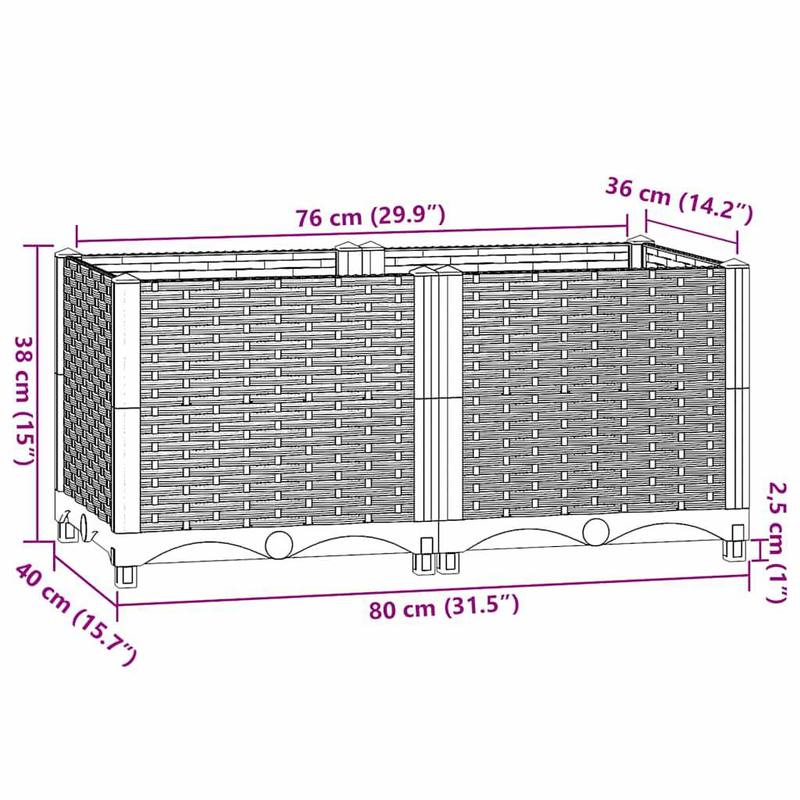 Jardinière rectangulaire blanche 80x40x40 cm effet tressé