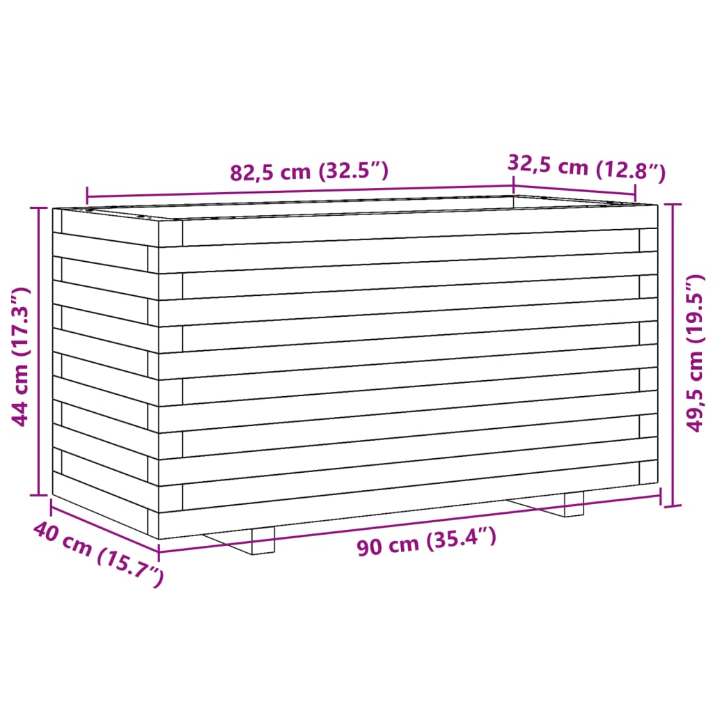 Jardinière rectangulaire en bois de pin 90x40x50 cm extérieur