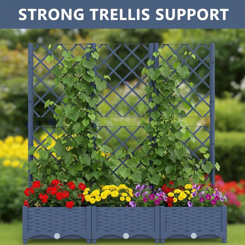 Jardinière rectangulaire grise avec treillis pour grimpantes