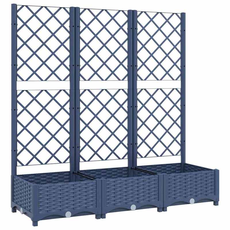 Jardinière rectangulaire grise avec treillis pour grimpantes