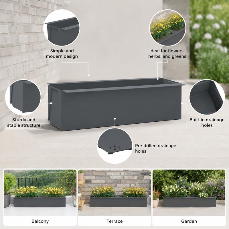 Jardinière rectangulaire en métal anthracite 36x14x10 cm