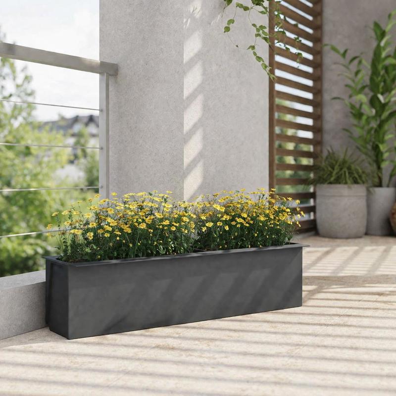 Jardinière rectangulaire en métal anthracite pour balcon