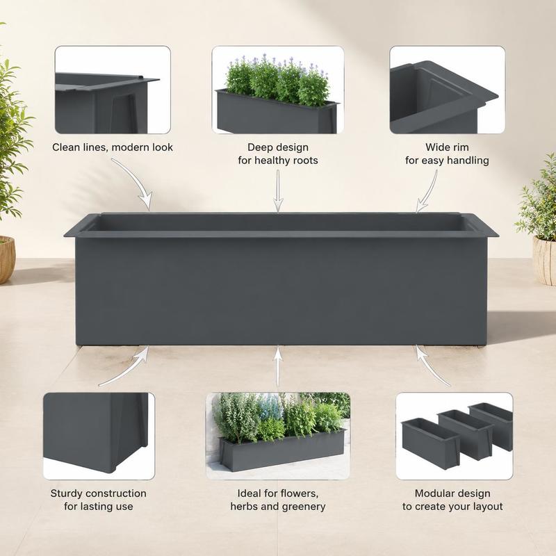 Jardinière rectangulaire en métal anthracite pour balcon