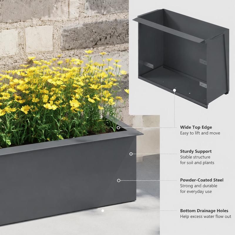 Jardinière rectangulaire en métal anthracite pour balcon