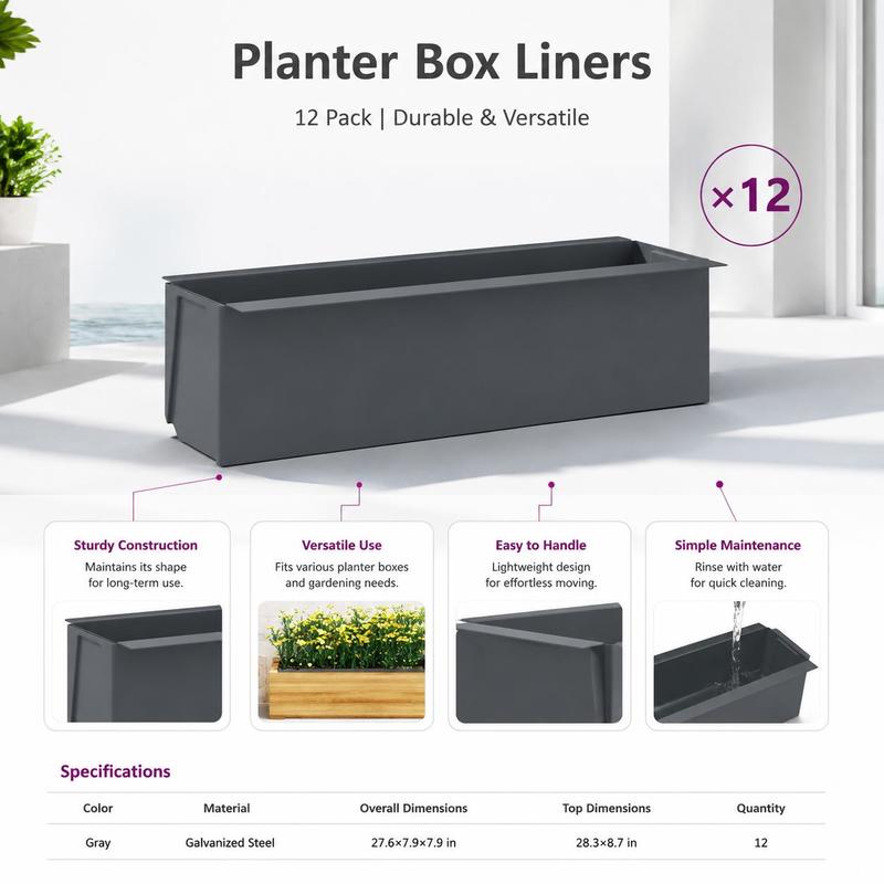Jardinière rectangulaire en métal anthracite pour balcon