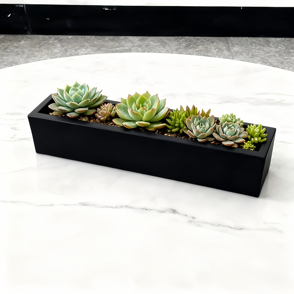 Jardinière rectangulaire en métal noir 40 cm pour rebord de fenêtre