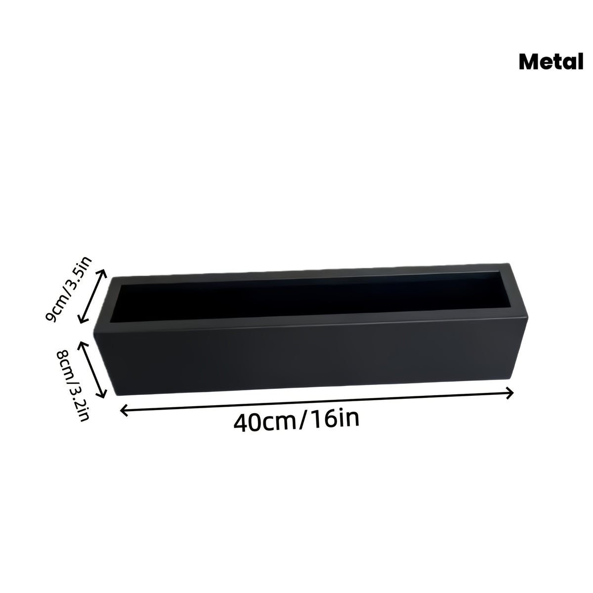 Jardinière rectangulaire en métal noir 40 cm pour rebord de fenêtre