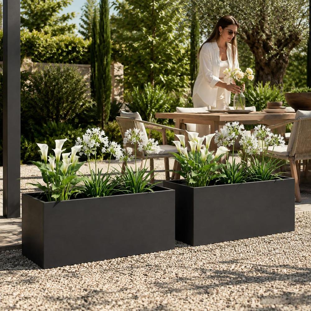 Jardinière rectangulaire en métal noir 80x40x40 cm - Lot de 2
