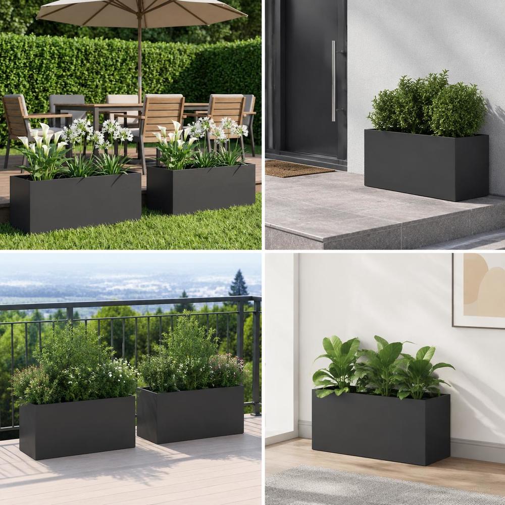 Jardinière rectangulaire en métal noir 80x40x40 cm - Lot de 2