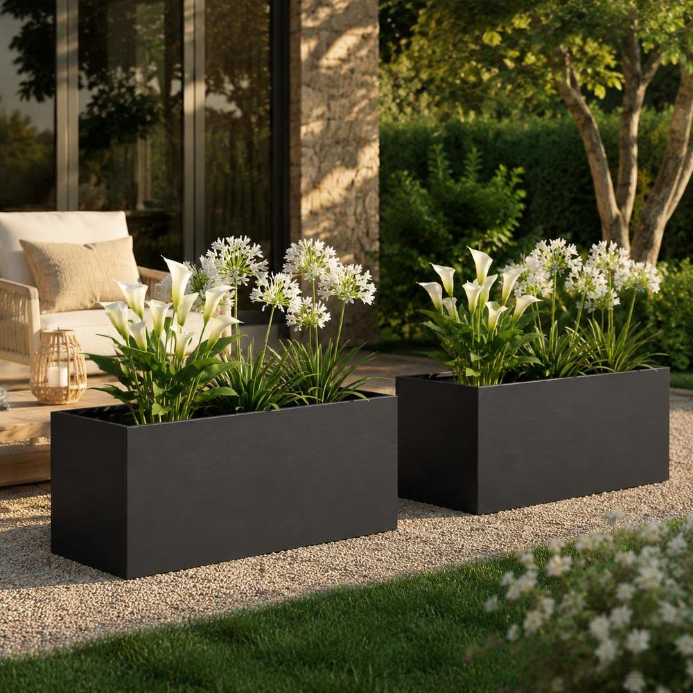 Jardinière rectangulaire en métal noir 80x40x40 cm - Lot de 2