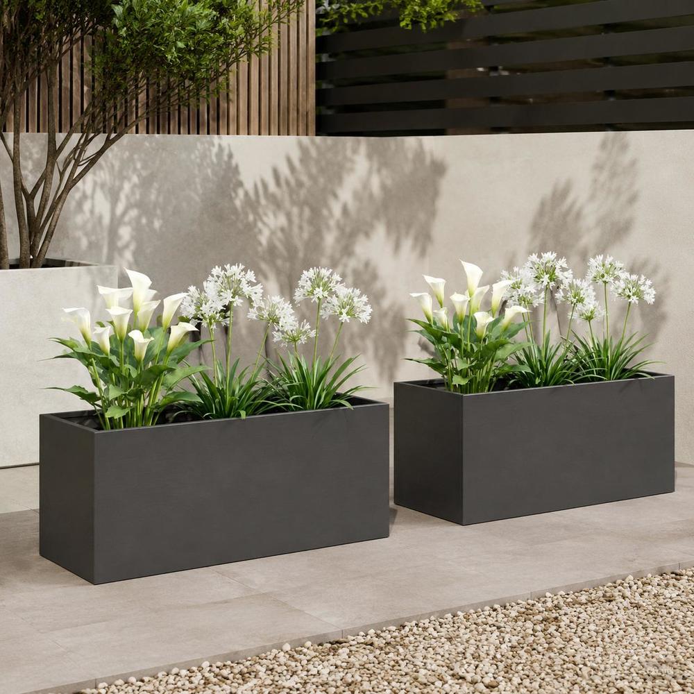 Jardinière rectangulaire en métal noir 80x40x40 cm - Lot de 2