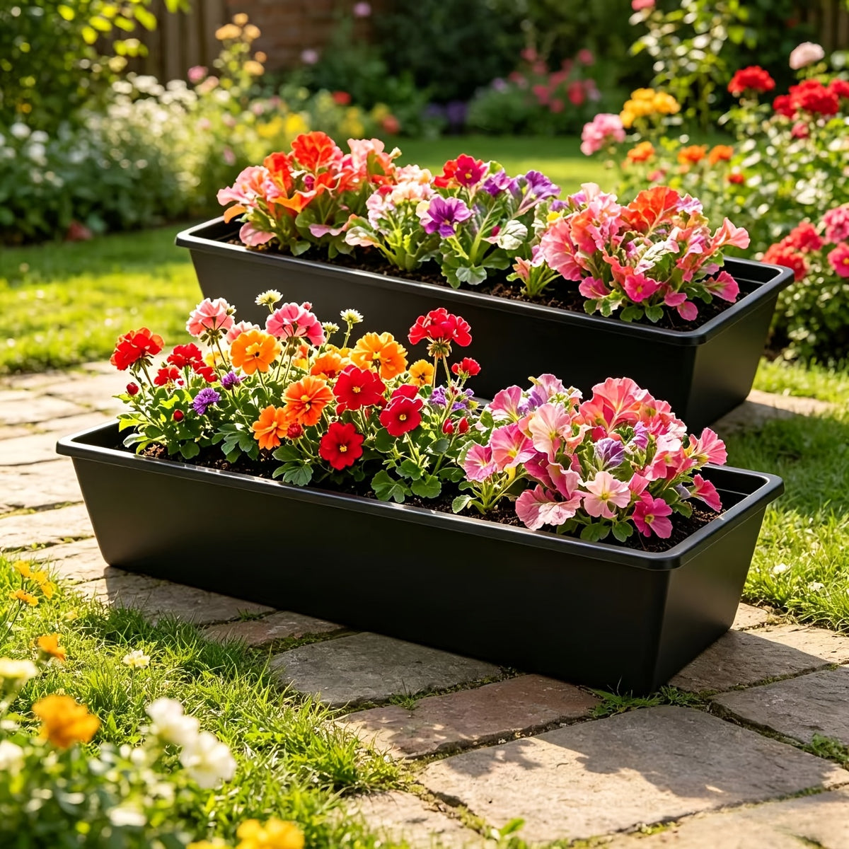 Jardinière rectangulaire noire 99 cm, lot de 2 bacs à fleurs