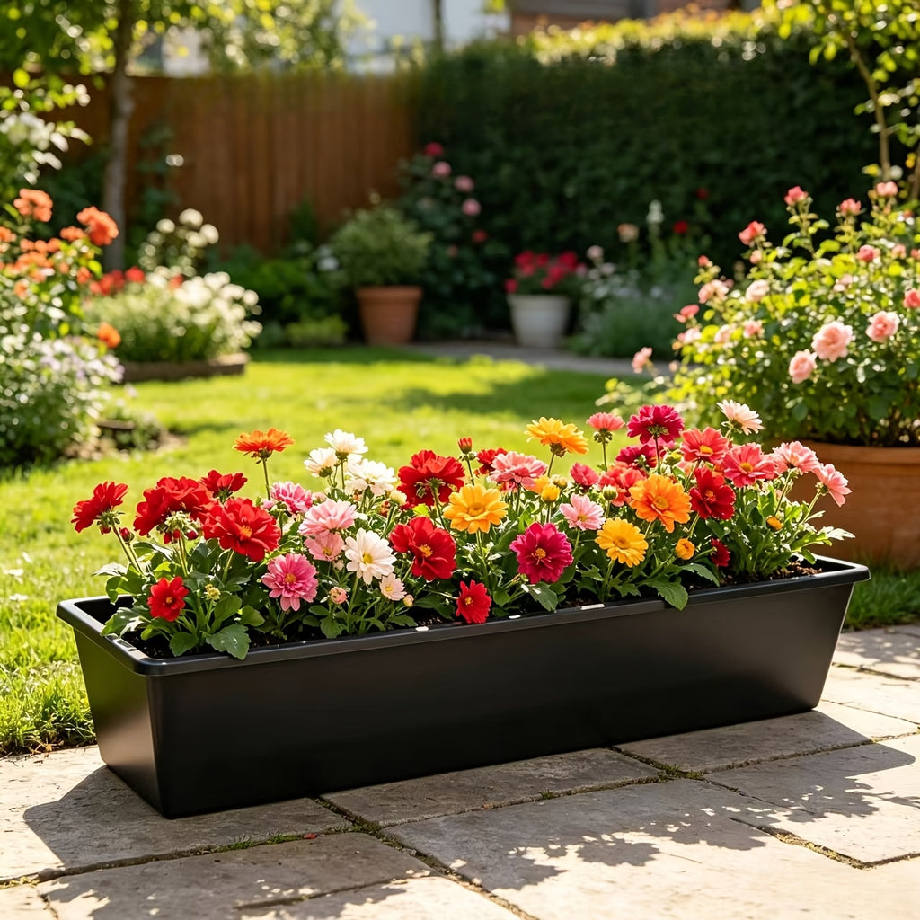 Jardinière rectangulaire noire 99 cm, lot de 2 bacs à fleurs