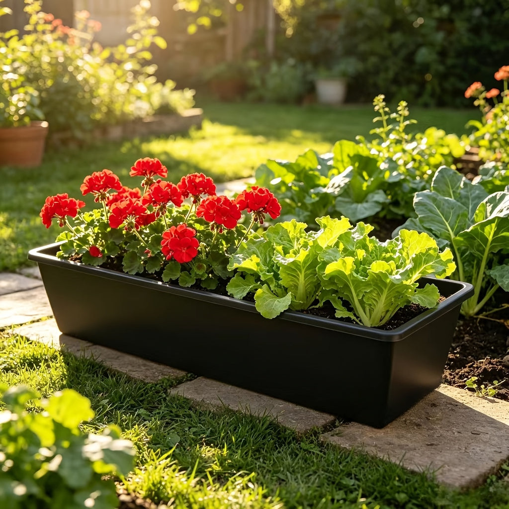 Jardinière rectangulaire noire 99 cm, lot de 2 bacs à fleurs