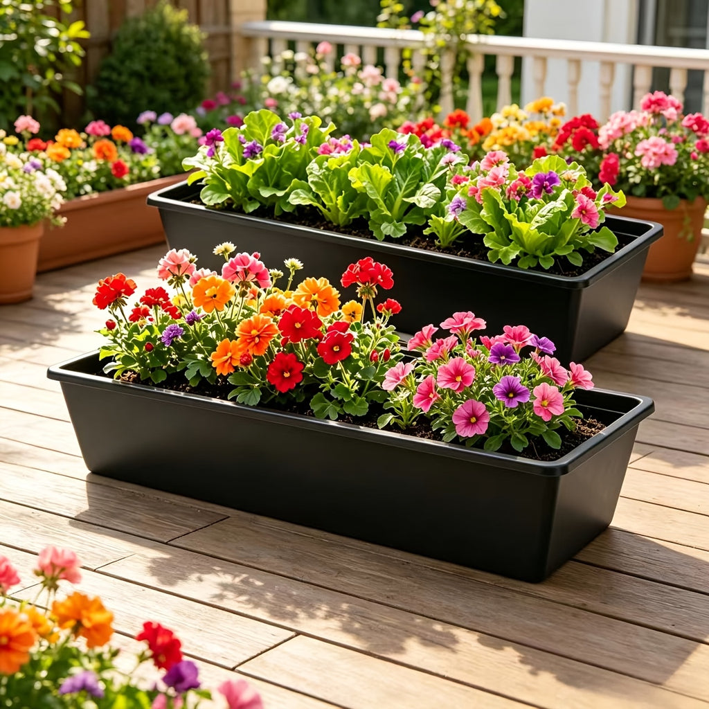 Jardinière rectangulaire noire 99 cm, lot de 2 bacs à fleurs