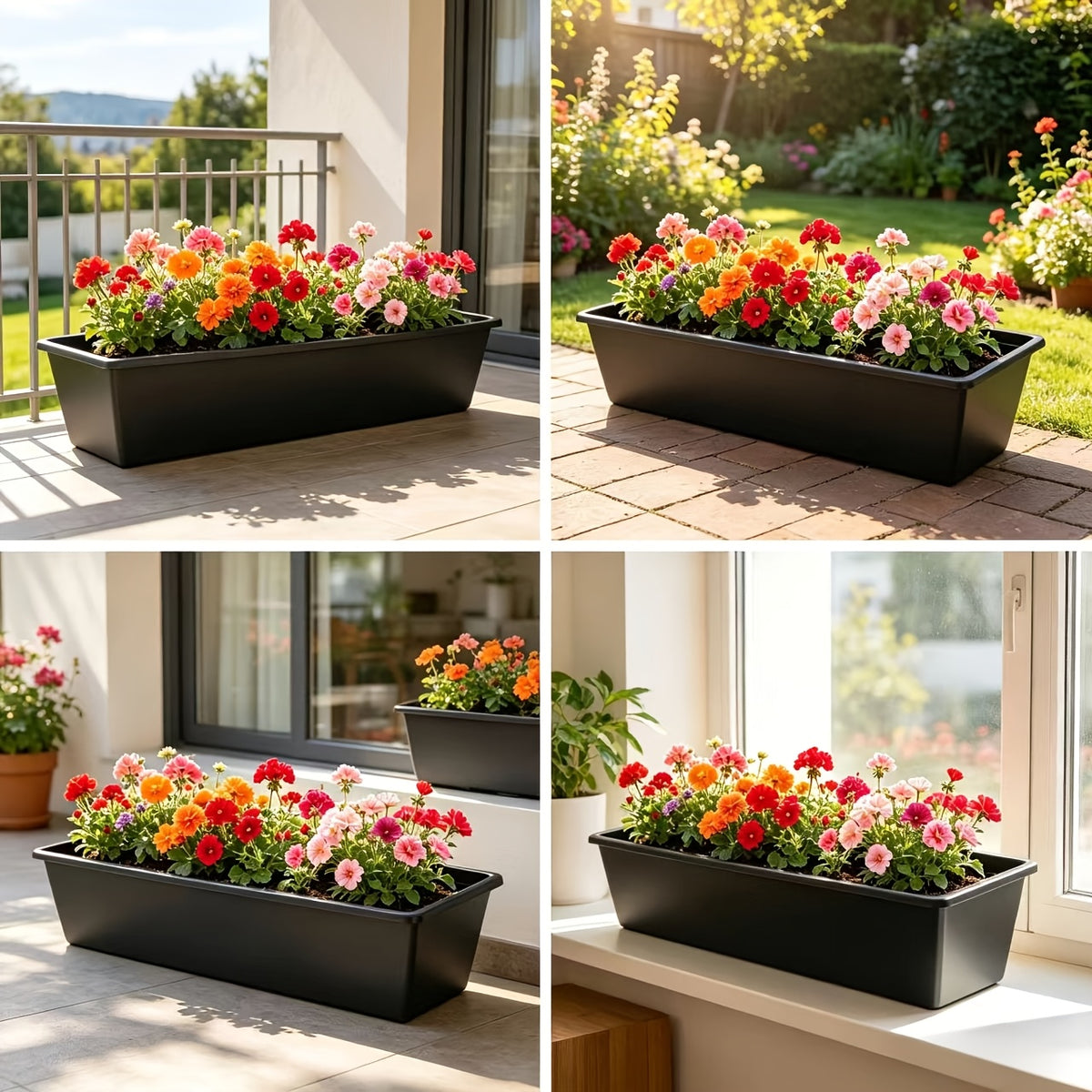 Jardinière rectangulaire noire 99 cm, lot de 2 bacs à fleurs