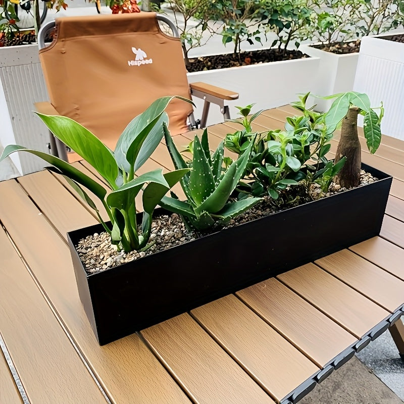 Jardinière rectangulaire noire 40x8x9 cm en métal pour succulentes