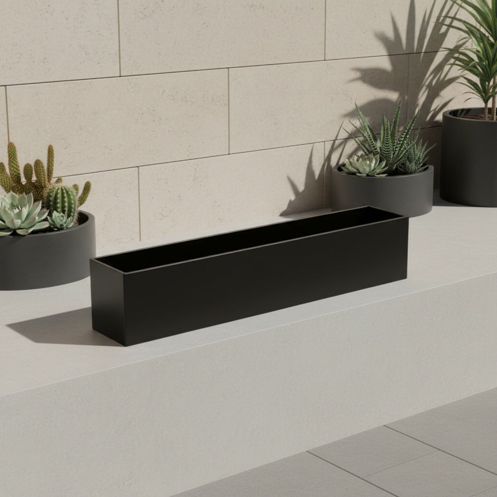 Jardinière rectangulaire noire 40x8x9 cm en métal pour succulentes