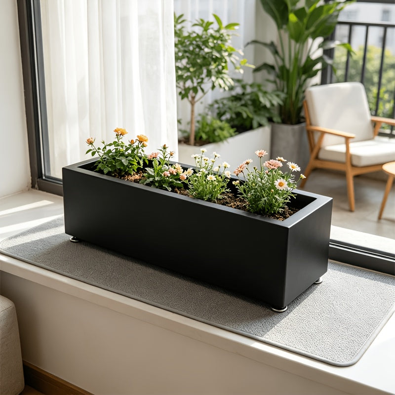 Jardinière rectangulaire noire en métal 60 cm pour fenêtre