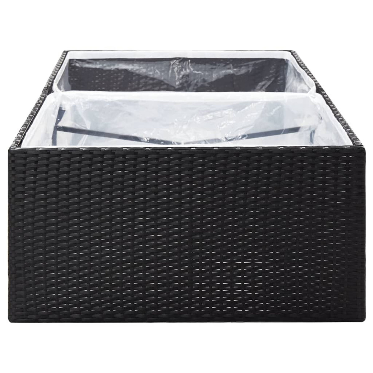 Jardinière rectangulaire noire en poly rotin 157x80x40 cm