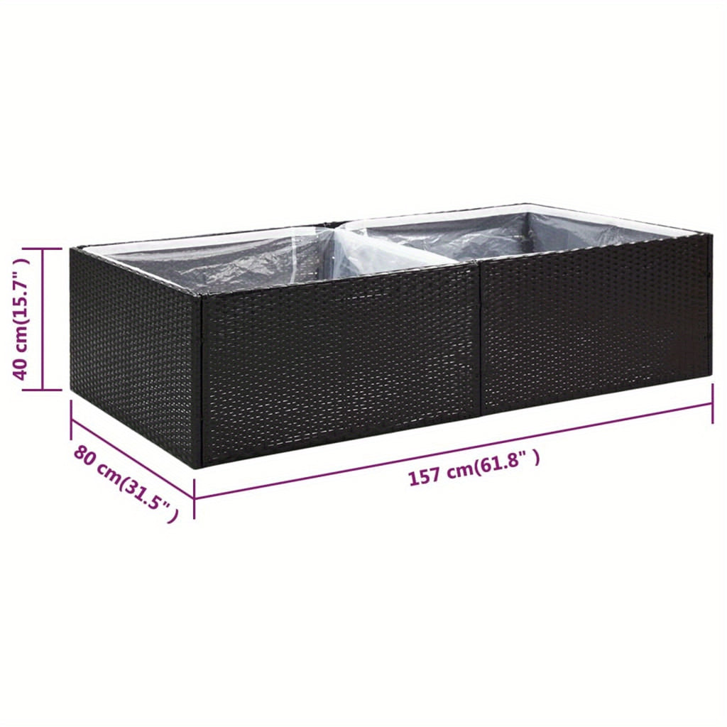 Jardinière rectangulaire noire en poly rotin 157x80x40 cm