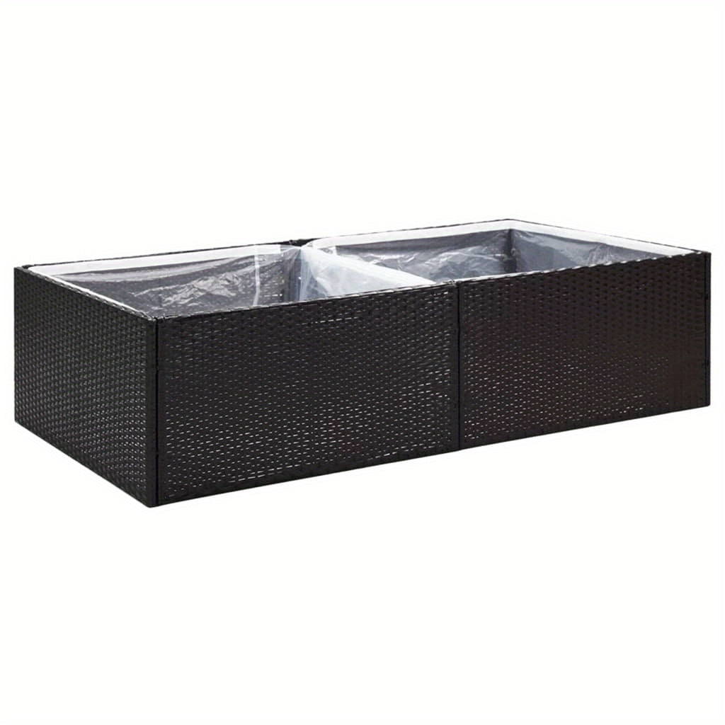 Jardinière rectangulaire noire en poly rotin 157x80x40 cm